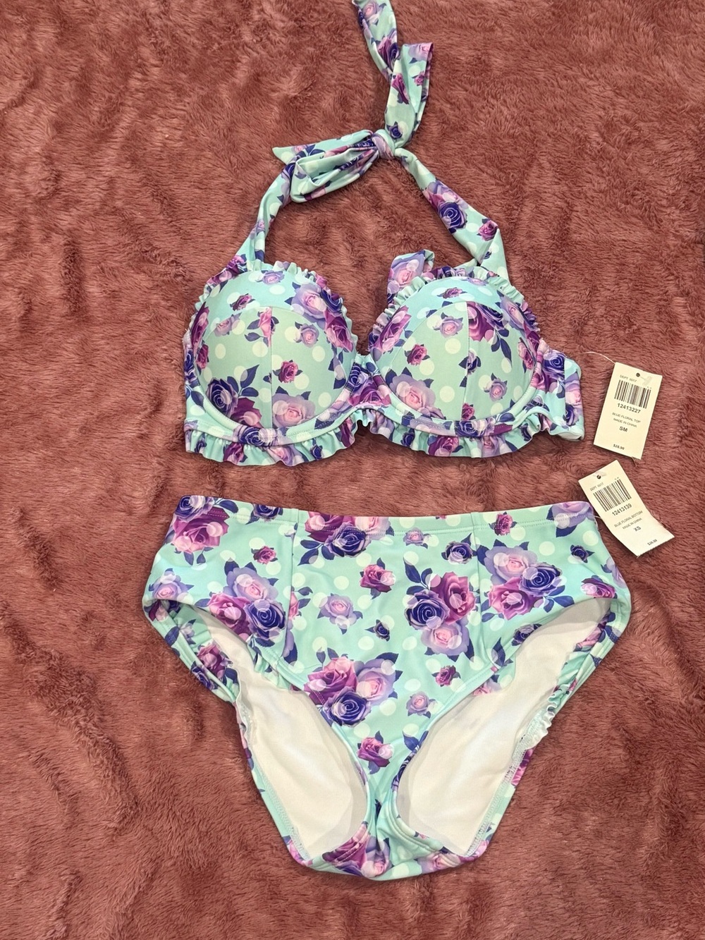 Hot Topic Floral Mint and Purple Bikini Set